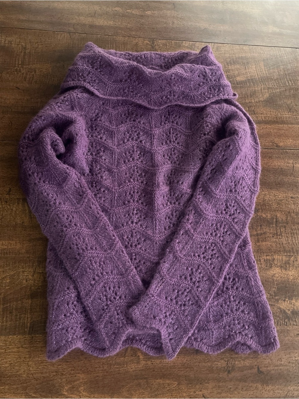 Ann Taylor LOFT Purple Mohair Blend Cowl Neck Sweater M Metallic Shimmer Cottage